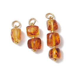 (932FM) Темно-синий аква-матовый с подкладкой 3шт. 3 стили подвесок из натурального янтаря, Кубические подвески из бисера с петлями из нержавеющей стали, реальный 304 k позолоченный, темно-золотистые, 18 мм, Перейти кольцо: 11~25x5~7x5~6 мм, внутренний диаметр: 5x0.8 мм, 3.5 шт / стиль