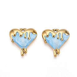 Светло-Голубой 304 подвески из нержавеющей стали, с эмалью, очарование тающего сердца, ионное покрытие (ip), реальный 18 k позолоченный, Небесно-голубой, 17.5x16.5x3.5 мм, отверстие : 1.6 мм