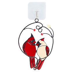 Red 1 Set Alloy Enamel Pendant Decoration, with Plastic Adhesive Hook, Birds, for Home Windows Decoration, Red, 130x108x10mm, Hole: 8.5mm