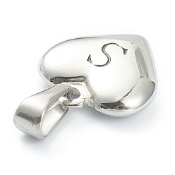 Letter S 304 Stainless Steel Pendants, Heart with Black Letter, Stainless Steel Color, Letter.S, 16x16x4.5mm, Hole: 7x3mm