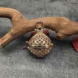 Light Gold Подвески в виде клетки из латуни с полыми бусинами, круглый шарм, для ожерелья, золотой свет, 37.1x24.2 мм