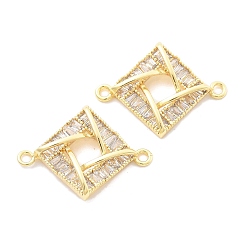 Настоящее золото 18K Латунные прозрачные подвески из кубического циркония, без кадмия, без никеля и без свинца, ромбовидные звенья, реальный 18 k позолоченный, 23x17.5x3.5 мм, отверстие : 1.5 мм