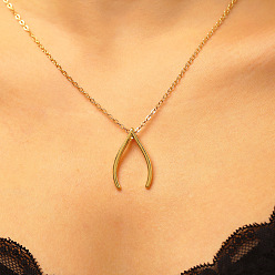 Golden Alloy Wishbone Pendant Necklaces for Women, Golden, 18.50 inch(47cm)