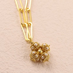 Белый Ожерелья с подвесками из цветочной латуни и искусственного жемчуга для женщин, золотые, белые, 19.69 дюйм (50 см)