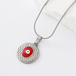 Red 304 Stainless Steel Enamel Evil Eye Pendant Necklaces for Women, Silver Color Plated, Red, 15.75 inch(40cm)