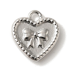 Платина Стойки обшивки латунные прелести, без кадмия и без свинца, долговечный, сердце с бантом, платина, 10x9x2 мм, отверстие : 1.4 мм