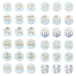 Mixed Color 36Pcs 12 Styles Glass Beads, Flat Round with Constellation, Mixed Color, 7x8x6.5mm, Hole: 1.5mm, 3pc/style