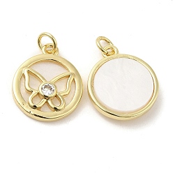 Бабочка Покрытие стойки латунь микропаве прозрачные подвески из кубического циркония, с оболочкой, реальный 18 k позолоченный, долговечный, без кадмия и без свинца, плоский круглый шарм, бабочка, 18.5x15.5x3.5 мм