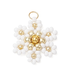 Белый Подвески-цветы из стеклянных бус, с 304 кольцами из нержавеющей стали, белые, 22.5x17.5x4 мм, отверстие : 2.5 мм