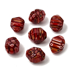 Rot Handgemachte Glasperlen Millefiori, Nuggets, facettiert, rot, 21~22x17~18x17~18 mm, Bohrung: 1 mm