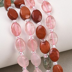 Смешанные камни Нити из бусин: вишневый кварц, натуральный содалит, зеленый клубничный кварц, красная яшма, красный авантюрин и розовый кварц., Плоско-овальные, с бисером, 8~8.5x6~6.4x3.8~4 мм, отверстие : 0.7 мм, около 37 шт / нитка, 15.28'' (38.8 см)