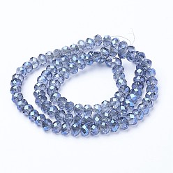 Royal Blue Electroplate Transparent Glass Beads Strands, Full Rainbow Plated, Faceted, Rondelle, Royal Blue, 6x5mm, Hole: 1mm, about 85~88pcs/strand, 16.1~16.5 inch(41~42cm)