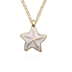 Морская звезда Кулон в виде морских животных из белого эмалевого сплава, подвеска на витой цепочке., золотые, морская звезда, 18.90 дюйм (48 см), Кулон : 22x22 мм