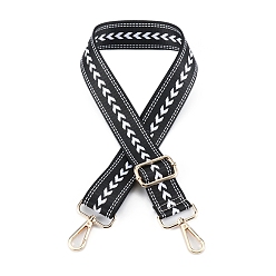 Черный Нейлоновая холщовая сумка с узором в виде стрелки, лямки для сумки из лямок, для замены сумочки или сумки через плечо, чёрные, 75~145x3.8 см