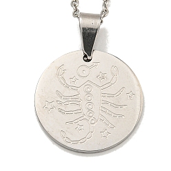 Scorpio Non-Tarnish Constellation Pendant Necklaces, 201 Stainless Steel Cable Chain Necklaces, Scorpio, 19.96 inch(50.7cm)