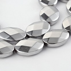 с Платиновым Покрытием Гальванизировать немагнитных синтетический гематит овальные нити бисера, граненые, с покрытием платиным, 18x13x5 мм, отверстие : 1 мм, около 22 шт / нитка, 15.9 дюйм