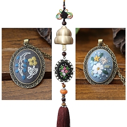 Sky Blue DIY Embroidery Wind Chime Kits, Including Embroidery Cloth & Thread, Needle, Embroidery Hoop, Instruction Sheet, Metal Bell, Sky Blue, 240mm