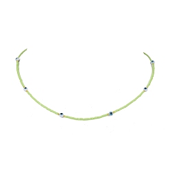 Light Green Lampwork Evil Eye & Glass Seed Beads Necklace with Real 18K Gold Plated 304 Stainless Steel Clasps, Light Green, 17.13 inch(43.5cm)
