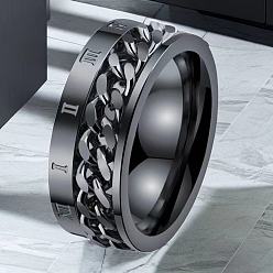 Черный Римские цифры нержавеющая сталь панцирная цепь кольца для пальцев, вращающееся кольцо сброса давления, чёрные, размер США 10 (19.8 мм)