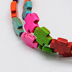 (52) Непрозрачная лаванда Синтетических нитей бирюзовые бусы, окрашенные, греческий крест, разноцветные, 15x15x4 мм, отверстие : 1 мм, около 27 шт / нитка, 15.4 дюйм