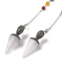 Хрусталь Биолокационные маятники с заостренным шестиугольным конусом из натурального кристалла кварца, с фурнитурой из сплава старинного серебра и круглыми бусинами из драгоценных камней чакры 7, без кадмия и без свинца, 213 мм