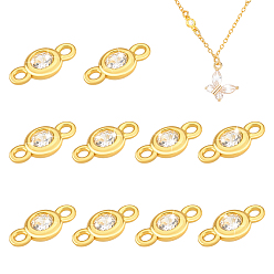 Золотой 10 шт. 925 подвески-коннекторы из стерлингового серебра с микропаве из прозрачных кубических цирконий, плоские круглые ссылки, золотые, 7.5x4x1.7 мм, отверстие : 1 мм