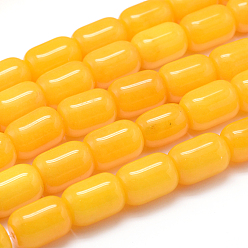Yellow Dyed Barrel Natural White Jade Beads Strands, Yellow, 14x10mm, Hole: 1mm, about 22pcs/strand, 15.7 inch