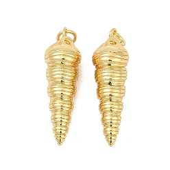 Real 18K Gold Plated Brass Pendants, Spiral Shell Charms, Cadmium Free & Lead Free, Lasting Plated, Rack Plating, with Jump Ring, Real 18K Gold Plated, 29x8.5mm, Hole: 3.5mm
