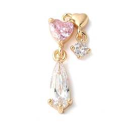Настоящее золото 18K Латунные микро проложить кубического циркония подвески, без кадмия, без никеля и без свинца, сердце со слезой, розовый жемчуг, реальный 18 k позолоченный, 22x10x3.5 мм, отверстие : 1.2 мм
