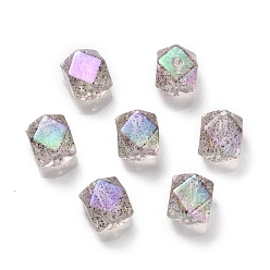 Green UV Plating Rainbow Iridescent Acrylic Beads, Polygon, Green, 15.5x19x19mm, Hole: 3mm