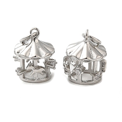 Платина Латунные микропаве прозрачные подвески с фианитом, без кадмия и без свинца, карусель, платина, 12x10.5x9.5 мм