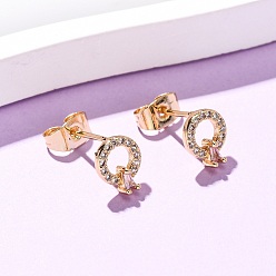 Настоящее золото 16K Серьги-пусеты из латуни с микропаве и кубическим цирконием, реальный 16 k позолоченный, 8x7 мм