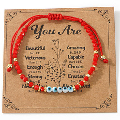 Evil Eye Браслеты из плетеных бусин и стеклянных бусин в технике лэмпворк, регулируемые нейлоновые плетеные браслеты для женщин, с открытки, злые глаза, внутренний диаметр: 11 дюйм (28 см)