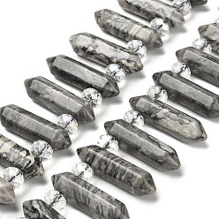 Камень Карты Нити бусин из натурального камня с двойным окончанием, со стеклянными бусинами, граненый пуля, Топ пробуренной, 31~33x7~9x7~9 мм, отверстие : 1 мм, около 26~27 шт / нитка, 15.16~15.75'' (38.5~40 см)