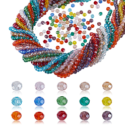 (52) Непрозрачная лаванда 15 пряди 15 цвета гальванических стеклянных бусин пряди, гальваническое покрытие, граненые, рондель, разноцветные, 4x3 мм, отверстие : 0.4 мм, около 113~115 шт / нитка, 16.14~16.54 дюйм (41~42 см), 1 прядь / цвет