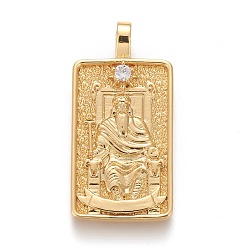 Настоящее золото 18K Латунные микропаве прозрачные подвески с фианитом, реальный 18 k позолоченный, талисманы карт таро, император, император iv, 30x15x4 мм, отверстие : 3~4 мм