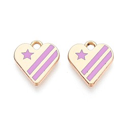 Сливовый Подвески из эмали и сплава, стойки покрытие, подвески в виде сердца со звездами, золотые, слива, 13x12x1.5 мм, отверстие : 1.6x2 мм