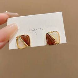 Square Resin Stud Earrings, 925 Silver Silver Pin Earrings for Women, Square, 26x13mm