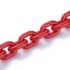 Красный Акриловые кабельные цепи ручной работы, овальные, красные, 19x14x4 мм, около 39.37 дюйм (1 м) / прядь