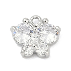 Платина Латунные микро проложить кубического циркония подвески, без кадмия, без никеля и без свинца, долговечный, бабочка, платина, 10.5x12.5x4.5 мм, отверстие : 1.5 мм