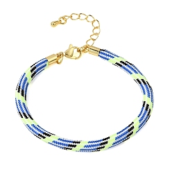 Blue Braided Round Polyester Cord Bracelet Makings, with Brass Findings and 202 Stainless Steel Lobster Claw Clasps, Golden, Blue, 7.28 inch(18.5cm)