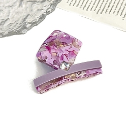 Фиолетовый Заколки-клочья из ацетата целлюлозы с кристаллами и стразами, ромб, фиолетовые, 60 мм
