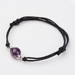 Mixed Stone Adjustable Natural Gemstone and Waxed Cotton Cord Bracelets, with Tibetan Style Alloy Bead Caps, 42~75mm