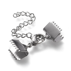 Нержавеющая Сталь Цвет Устойчив к потускнению 304 удлинитель цепи из нержавеющей стали, с застежками-клешнями и обжимными лентами, цвет нержавеющей стали, 34 мм длиной, удлинитель цепи: 52 мм, Лента заканчивается: 7.5x8.5 mm