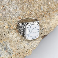 Говлит 304 нержавеющая сталь с перстнями из натурального говлита, античное серебро, прямоугольные, размер США 8 (18.1 мм)