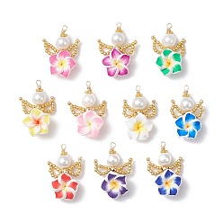 (52) Непрозрачная лаванда Подвески из семенного стекла и полимерной глины, цветок с ангелом, разноцветные, 34.5x23.5x8.5 мм, отверстие : 2 мм