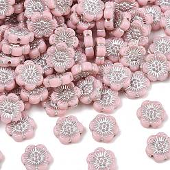 Pink Непрозрачные акриловые бусины, серебристого металла, обвитыми, цветок, розовые, 12x13x4 мм, отверстие : 1.2 мм, Около 1150 шт / 500 г