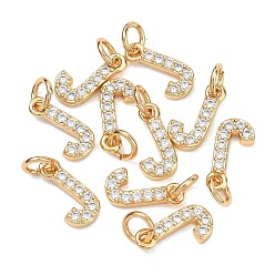 Letter J Colgantes Shegrace de latón con microengaste de circonitas cúbicas transparentes, sin níquel, real 18 k chapado en oro, amuletos de la letra j, 12x7x2.5 mm, anillo de salto: 5x1 mm, diámetro interior: 3 mm