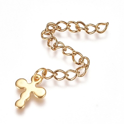Золотой 304 удлинитель цепи из нержавеющей стали, Снаряженная цепь, с прелестями, крестик, золотые, 62.5 мм, ссылка: 4x3x0.5 mm