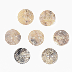 Camel Mother of Pearl Buttons, Natural Akoya Shell Button, Flat Round, Camel, 18x2mm, Hole: 1.8mm